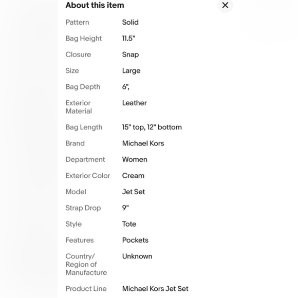 NWOT Michael Kors Ecru Cream Leather Jet Set Large Snap Pocket Tote Bag NEW - Picture 2 of 5